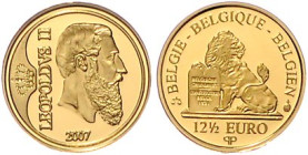 Belgien, Königreich. 
Albert II. seit 1993. 12 1/2 Euro 2007, GOLD (1,25 g 999 fein), König Leopold II. KM&nbsp;265, Schön&nbsp;239, Fb.&nbsp;451. Au...
