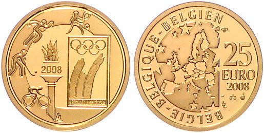 Belgien, Königreich. 
Albert II. seit 1993. 25 Euro 2008, GOLD (3,11 g 999 fein...