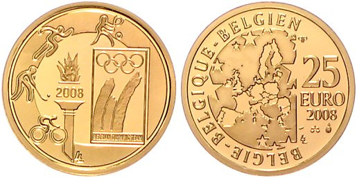 Belgien, Königreich. 
Albert II. seit 1993. 25 Euro 2008, GOLD (3,11 g 999 fein...