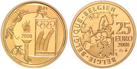 Belgien, Königreich. 
Albert II. seit 1993. 25 Euro 2008, GOLD (3,11 g 999 fein), Olym. Sommerspiele in Peking. KM&nbsp;294, Schön&nbsp;253, Fb.&nbsp...