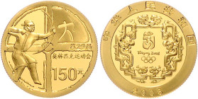 China-Volksrepublik. 
150 Yuan 2008, GOLD (10,36 g 999.9 fein), Olymp. Spiele in Peking, Antiker Bogenschütze. Schön&nbsp;1647, KM&nbsp;1701, Fb.&nbs...