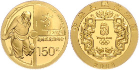 China-Volksrepublik. 
150 Yuan 2008, GOLD (10,36 g 999.9 fein), Olymp. Spiele in Peking, Antiker Fußballspieler. Schön&nbsp;1651, KM&nbsp;1848, Fb.&n...