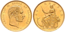 Dänemark. 
Christian IX. 1863-1906. 20 Kroner 1873, GOLD. KM&nbsp;791.1, Hede&nbsp;8A, Fb.&nbsp;295. mehrwertsteuerbefreit, Los wie vor. 


winz. ...