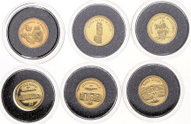 Fidschi. 
6x 5 Dollars 2006, GOLD (je 1,24 g 585 f., zus. 4,35 g fein), aus der Serie "Mystische Stätten der Welt": Stonehenge, Osterinseln, Nazca in...