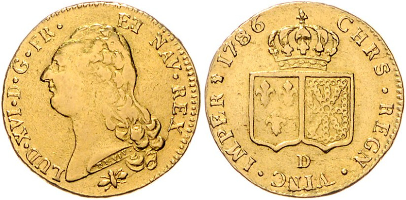 Frankreich. 
Ludwig XVI. 1774-1793. 2 Louis d'or 1786 D, Lyon, GOLD, 15,15 g. K...