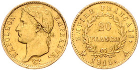 Frankreich. 
Napoleon I. 1804-1814, 1815. 20 Francs 1811 A, Paris, GOLD. Gad.&nbsp;1025, KM&nbsp;695.1, Fb.&nbsp;511. mehrwertsteuerbefreit.. 


k...