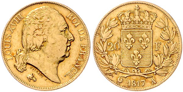 Frankreich. 
Ludwig XVIII. 1814, 1815-1824. 20 Francs 1817 A, Paris, GOLD. Gad....