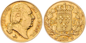Frankreich. 
Ludwig XVIII. 1814, 1815-1824. 20 Francs 1817 A, Paris, GOLD. Gad.&nbsp;1028, KM&nbsp;712.1, Fb.&nbsp;538. mehrwertsteuerbefreit.. 

...