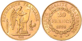 Frankreich. 
Dritte Republik 1870-1940. 20 Francs 1895 A, GOLD. KM&nbsp;825, Fb.&nbsp;592. mehrwertsteuerbefreit.. 


winz. Rdu, f. vz/vz
