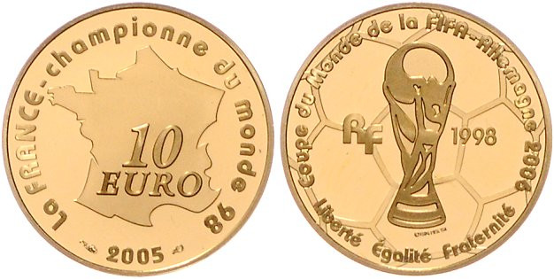 Frankreich. 
Fünfte Republik seit 1958. 10 Euro 2005, GOLD (8,45 g 920 fein), F...