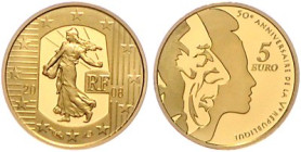 Frankreich. 
Fünfte Republik seit 1958. 5 Euro 2008, GOLD (1,244 g 920 fein), 50 Jahre Fünfte Republik, Charles de Gaulle. Schön&nbsp;993, KM&nbsp;15...