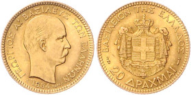 Griechenland. 
Georg I. 1863-1913. 20 Drachmen 1884, GOLD. Schön&nbsp;54, KM&nbsp;56, Fb.&nbsp;18. 


winz. Kratzer, ss-f. vz
