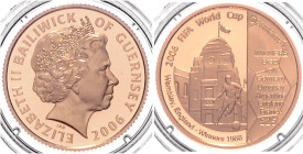 Guernsey. 
25 Pounds 2006, GOLD (7,98 g 917 f.), Fußball-WM 2006 in Deutschland, Wembley-Stadion. KM&nbsp;174, Fb.&nbsp;61. Aufl. nur 2.500 Ex., mehr...