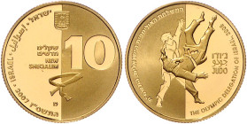 Israel. 
10 New Sheqalim 2007, GOLD (16,96 g 916.7 fein), Olymp. Spiele in Peking, Judo. KM&nbsp;428, Fb.&nbsp;101. Aufl. nur max. 555 Ex., mehrwerts...
