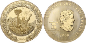 Kanada. 
300 Dollars 2009, GOLD (60,0 g 583.3 fein), Olympic Winter Games Vancouver (5. Ausg., 3. Teil), Friendship/Freundschaft. Schön&nbsp;866, KM&...