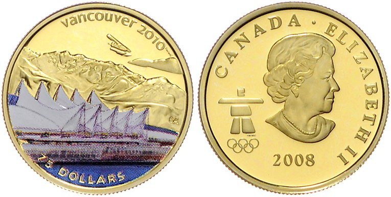 Kanada. 
75 Dollars 2008, GOLD (12,0 g 583.3 fein) mit Farbdekor, Olympic Winte...