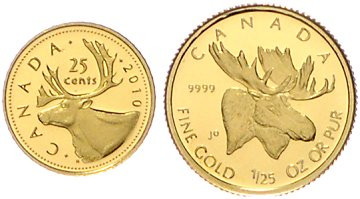 Kanada. 
50 Cents 2004 und 25 Cents 2010, beide GOLD (1,27 u. 0,5 g 999.9 fein)...