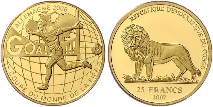 Kongo. 
Kongo (Kinshasa). 
Demokrat. Rep. Kongo (seit 1997). 25 Francs 2007, G...