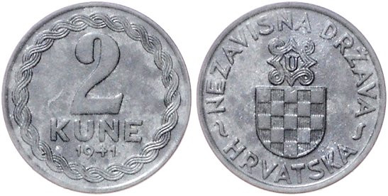 Kroatien. 
2 Kune 1941, Zink. Schön&nbsp;3, KM&nbsp;2. 


stfr