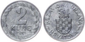 Kroatien. 
2 Kune 1941, Zink. Schön&nbsp;3, KM&nbsp;2. 


stfr