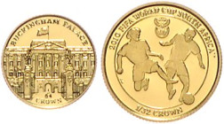 Man. 
1/32 Crown 2009, Fußball-WM in Südafrika, und 1/64 Crown 2010, Buckingham Palace, beide GOLD (1,0 u. 0,5 g 999 f.). zus. 2 St., in Kapseln. 
...