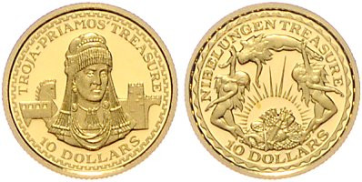 Nauru. 
2x 10 Dollars 2003, GOLD (je 1,24 g 999 f.), Sagenhafte Schätze der Wel...