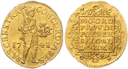 Niederlande-Utrecht, Provinz. 
Dukat 1741, GOLD, 3,45 g. Delm.&nbsp;965, KM&nbsp;7.4, Fb.&nbsp;285. mehrwertsteuerbefreit.. 


winz. Randprüfspure...