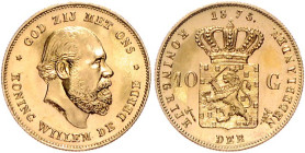 Niederlande-Königreich. 
Wilhelm III. 1849-1890. 10 Gulden 1875, GOLD. KM&nbsp;105, Fb.&nbsp;342. mehrwertsteuerbefreit.. 


stempelfrisch