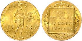 Niederlande-Königreich. 
Wilhelmina 1890-1948. Dukat 1928, Utrecht, GOLD, 3,49 g. KM&nbsp;83.1, Fb.&nbsp;352. mehrwertsteuerbefreit.. 


f. stfr