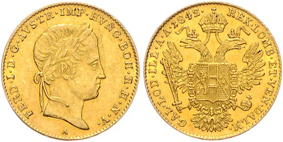 Österreich. 
Ferdinand I. 1835-1848. Dukat 1842 A, Wien, GOLD, 3,49 g. Jaeger/J...