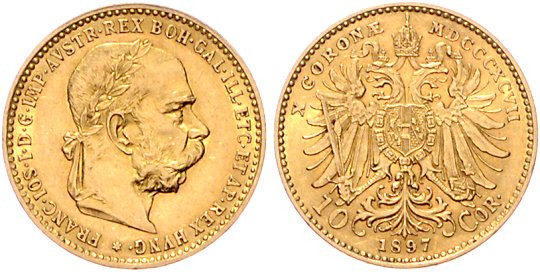 Österreich. 
Franz Joseph I. 1848-1916. 10 Kronen 1897, Wien, GOLD. Jaeger/J.&n...