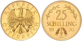 Österreich. 
Erste Republik 1918-1938. 25 Schilling 1930, GOLD, Jaeger/J. 436. Fb.&nbsp;521. mehrwertsteuerbefreit.. 


gutes vz