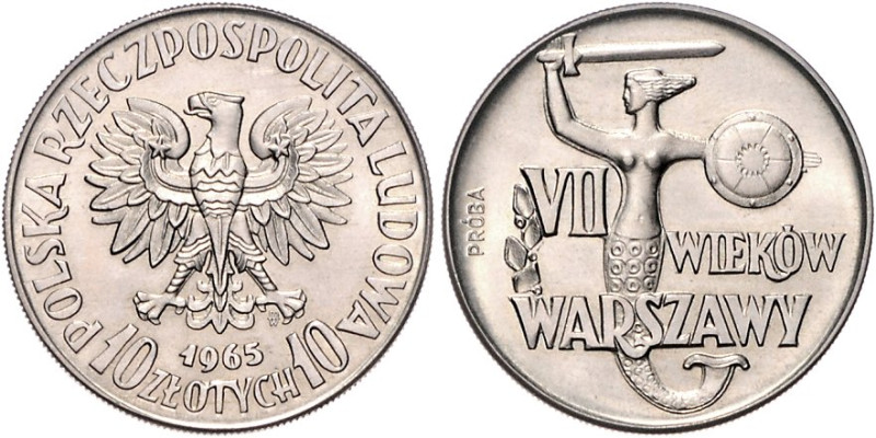Polen. 
Volksrepublik. Probe. 10 Zlotych 1965, CuNi, 700 Jahre Warschau. Par.&n...
