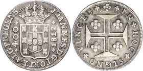 Portugal. 
Joao, Prinzregent 1799-1816. 400 Reis 1812, Silber. KM&nbsp;331, Schön&nbsp;9. 


ss-vz
