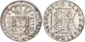 Portugal. 
Joao, Prinzregent 1799-1816. 400 Reis 1816, Silber. KM&nbsp;331, Schön&nbsp;9. 


winz. Sf, vz