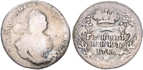 Russland. 
Elisabeth I. 1741-1762. Griwennik 1746, Moskau, 2,21 g. Usd.&nbsp;0807, Bitkin&nbsp;202. 


s/s-ss