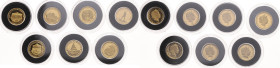 Salomonen. 
Komplette Serie "Die sieben Weltwunder der Antike" (1. Ausg.): 7x 10 Dollars 2009, GOLD (je 1,24 g 999 f., zus. 8,68 g fein), Pyramiden v...