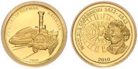 Samoa. 
2x 1 Tala 2010, GOLD (je 0,5 g 999 f.), N. Kopernikus u. 175 Jahre Deutsche Eisenbahn. in Kapseln. 


PP