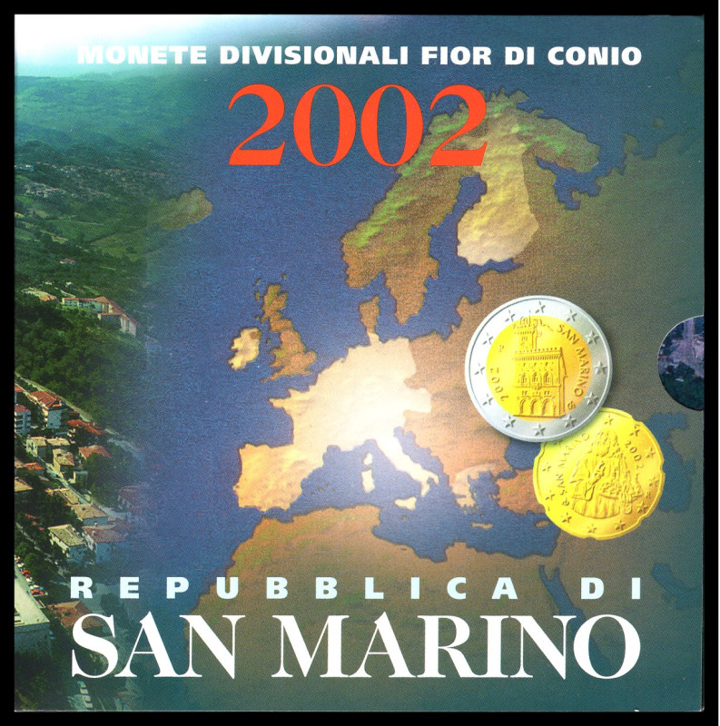 San Marino. 
Kursmünzensatz 2002, von 1 Cent bis 2 Euro (zus. 8 St.). KM&nbsp;M...