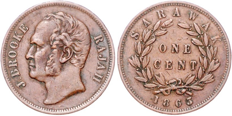 Sarawak. 
1 Cent 1863, Kupfer, KM 3. Schön&nbsp;4. 


ss