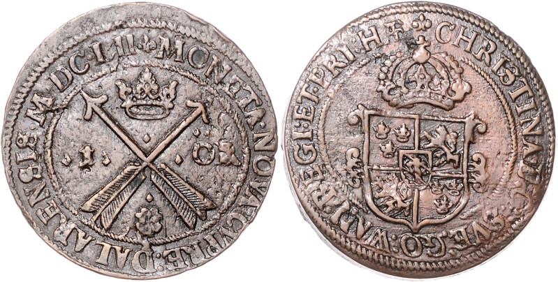 Schweden. 
Christina 1632-1654. 1 Öre 1652, Kupfer, 54,2 g. Ahlström&nbsp;117, ...