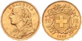 Schweiz-Eidgenossenschaft. 
20 Franken 1900 B, GOLD. HMZ&nbsp;2-&nbsp;1195e, Fb.&nbsp;499. mehrwertsteuerbefreit.. 


vz-stfr