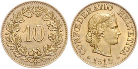 Schweiz-Eidgenossenschaft. 
10 Rappen 1918, Messing, Schön 25a. HMZ&nbsp;2-&nbsp;1210bb. R.. 


vz