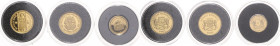 Somalia. 
Republik seit 1991. Drei Mini-Goldmünzen: 50 Shillings 2002 u. 2003, Totenmaske des Tutanchamun u. Standbild König Salomons im Tempel zu Je...