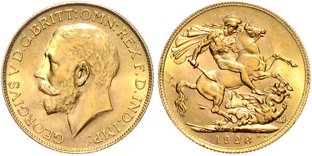 Südafrika. 
Südafrik. Union unter Georg V. 1910-1936. Sovereign 1928 SA, Pretor...