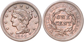 Vereinigte Staaten von Amerika. 
1 Cent 1849, Kupfer. KM&nbsp;67. 


gutes ss