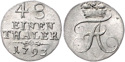 Anhalt/-Bernburg. 
Friedrich Albrecht 1765-1796. 1/48 Taler 1793, Silberhütte, ...