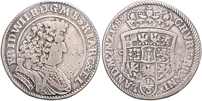 Brandenburg/-Preußen. 
Friedrich Wilhelm 1640-1688. 1/3 Taler 1688 LCS (Berlin)...