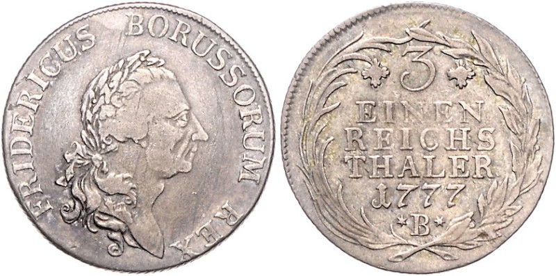 Brandenburg/-Preußen. 
Friedrich II. 1740-1786. 1/3 Taler 1777 B, Greisenkopf. ...