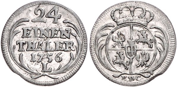 Brandenburg/-Preußen. 
Friedrich II. 1740-1786. 1/24 Taler 1756 EDC und L, Krie...